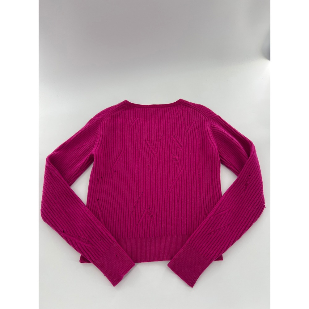 Helmut Lang Pink Lambswool Distressed Ribbed V-Neck Sweater Thumbholes Indie S - Picture 2 of 8